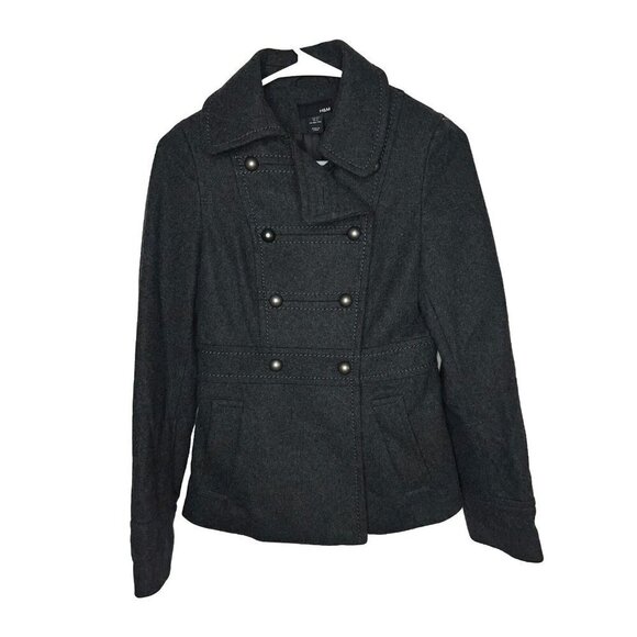 H&M Double Breasted Collar Grey Wool Blend Pea Coat Women's Size Small 2 (R) - Picture 1 of 8